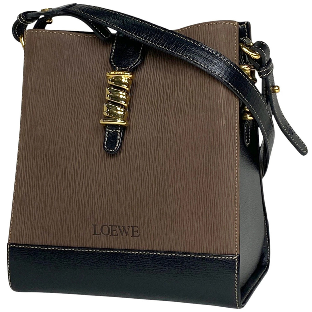 Loewe Velzquez Shoulder Bag Logo Leather Brown Black
